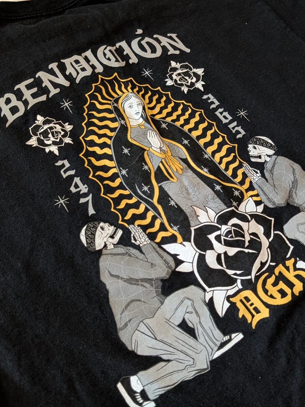DGK Black Graphic Tee With Virgin Mary And Skeletons Men's Size XL